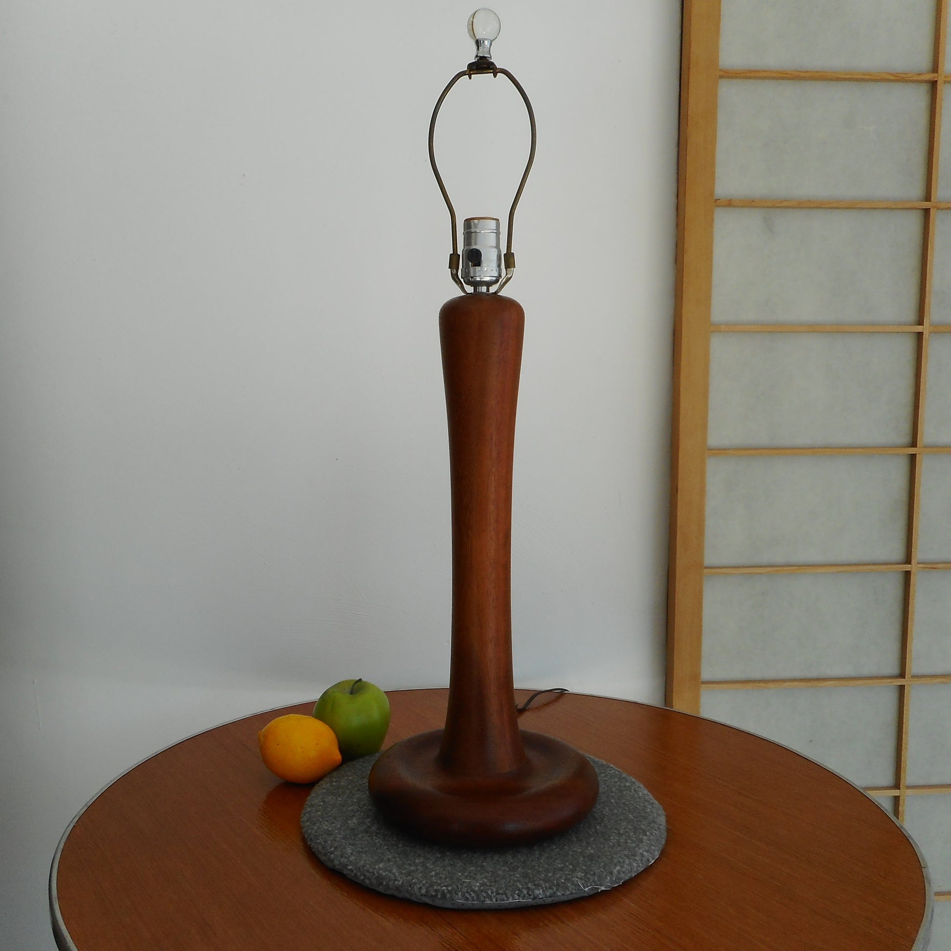 MCM Turned Teak Wood Table Lamp Mushroom Button Base